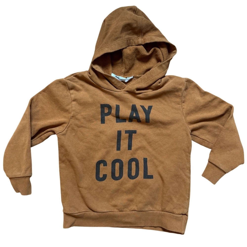 H&M Hoodie Kids Brown Good‎ Play It Cool Graphic Pullover SIZE 4-6Y